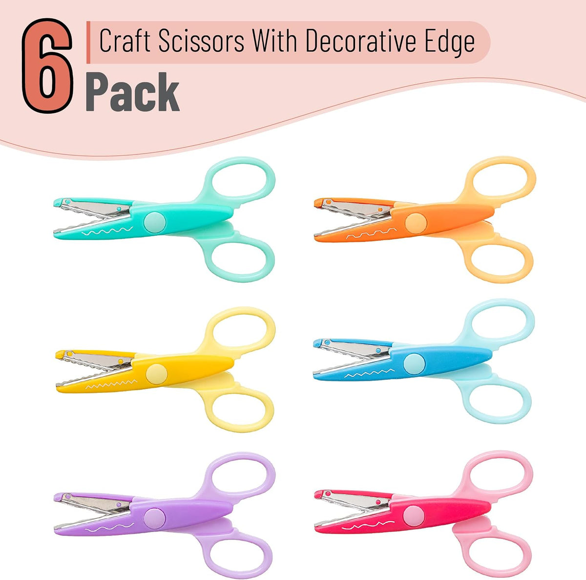 Craft Scissors Decorative Edge, 6 Pack, Bright Zig Zag Scissors | for Crafting, Scrapbooking, Fancy Pattern Design