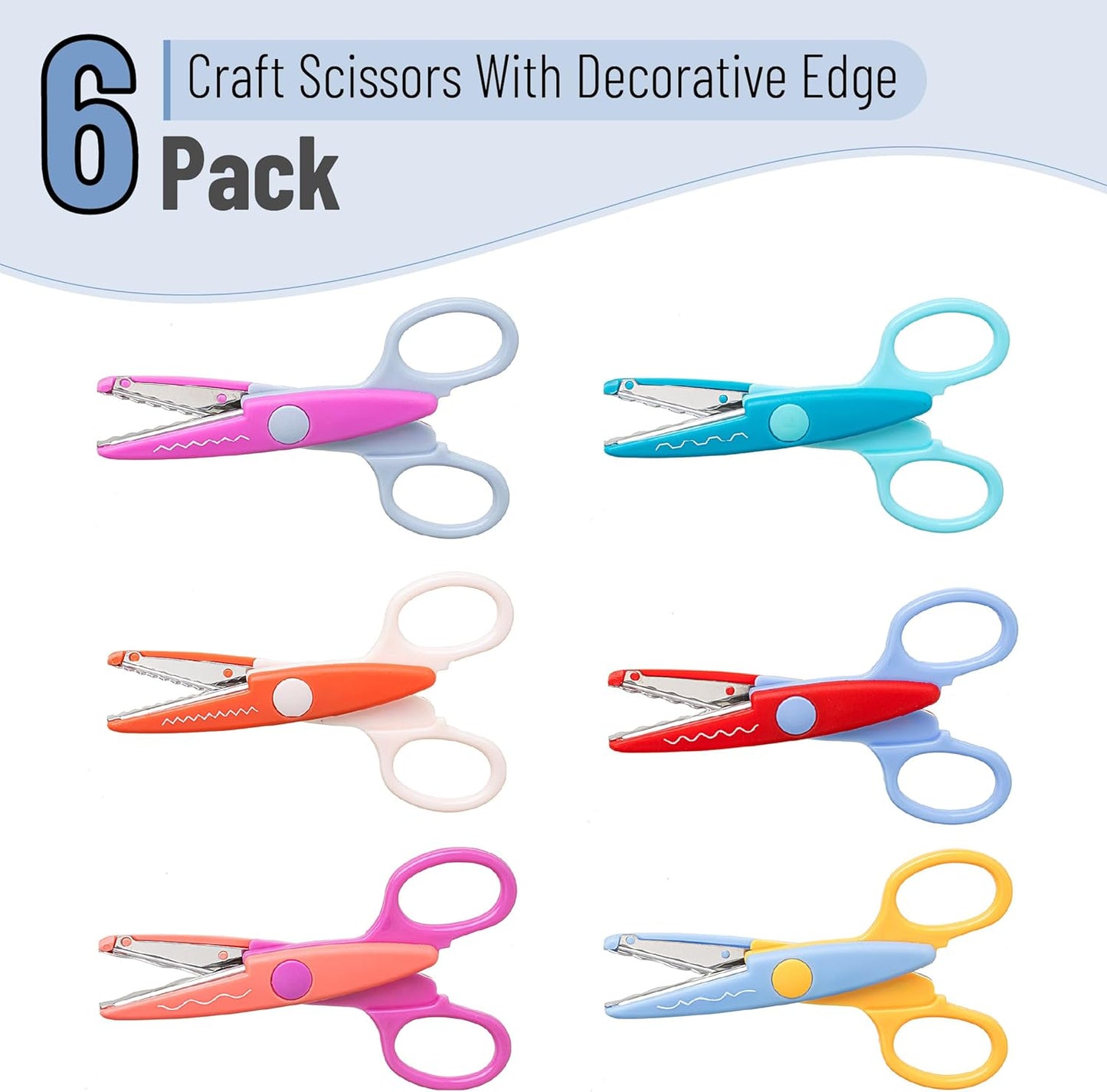 Craft Scissors Decorative Edge, 6 Pack, Bright Zig Zag Scissors | for Crafting, Scrapbooking, Fancy Pattern Design