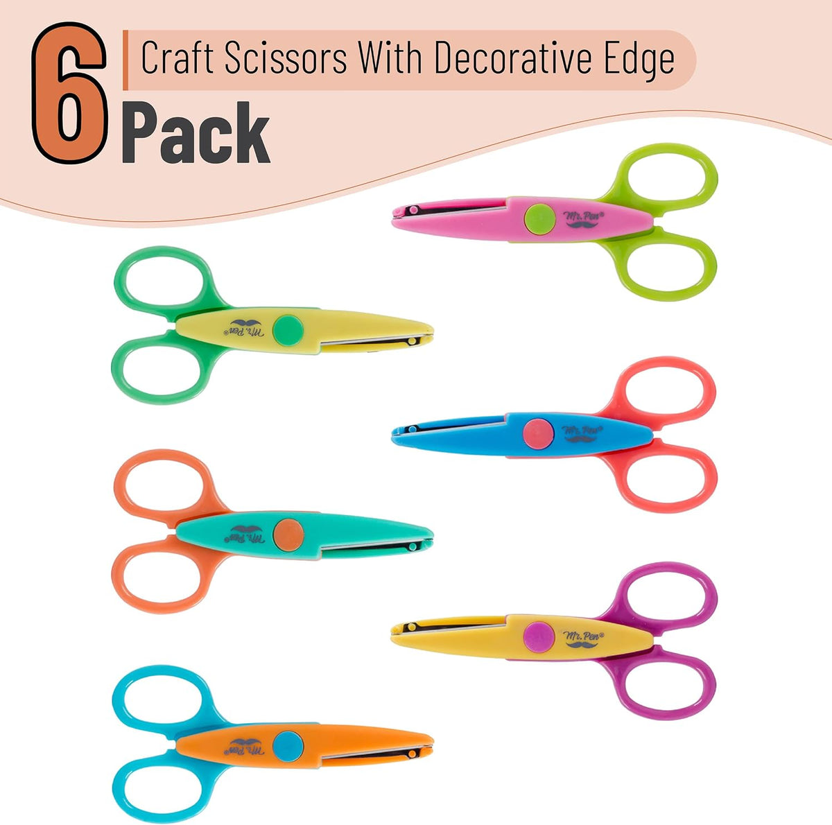 Craft Scissors Decorative Edge, 6 Pack, Bright Zig Zag Scissors | for Crafting, Scrapbooking, Fancy Pattern Design