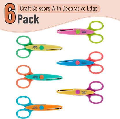 Craft Scissors Decorative Edge, 6 Pack, Bright Zig Zag Scissors | for Crafting, Scrapbooking, Fancy Pattern Design