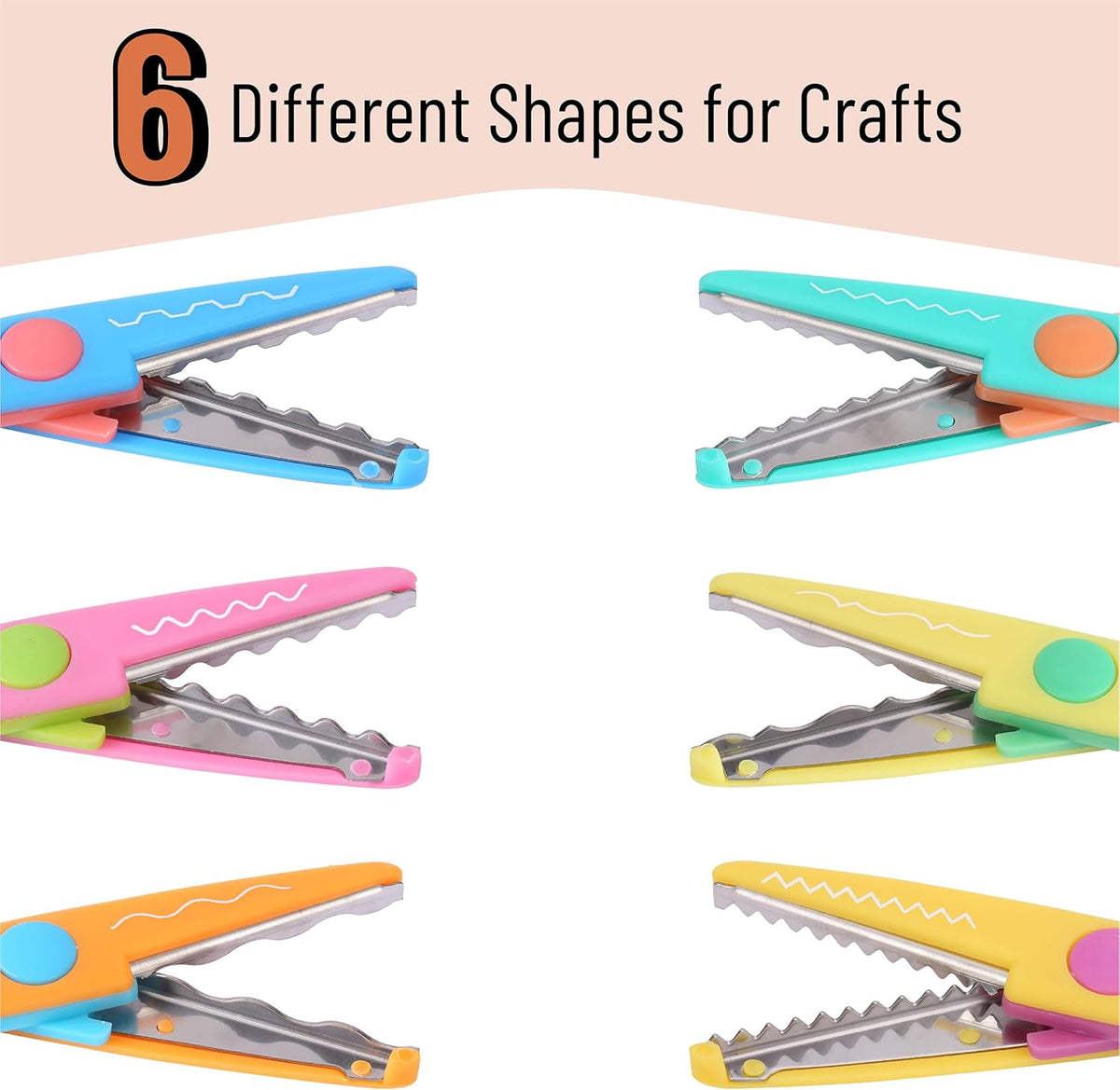 Craft Scissors Decorative Edge, 6 Pack, Bright Zig Zag Scissors | for Crafting, Scrapbooking, Fancy Pattern Design
