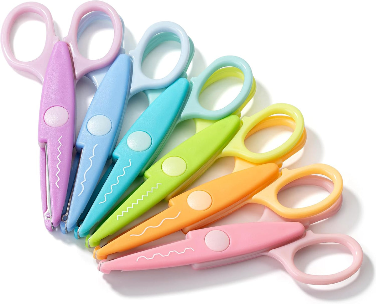 Craft Scissors Decorative Edge, 6 Pack, Bright Zig Zag Scissors | for Crafting, Scrapbooking, Fancy Pattern Design