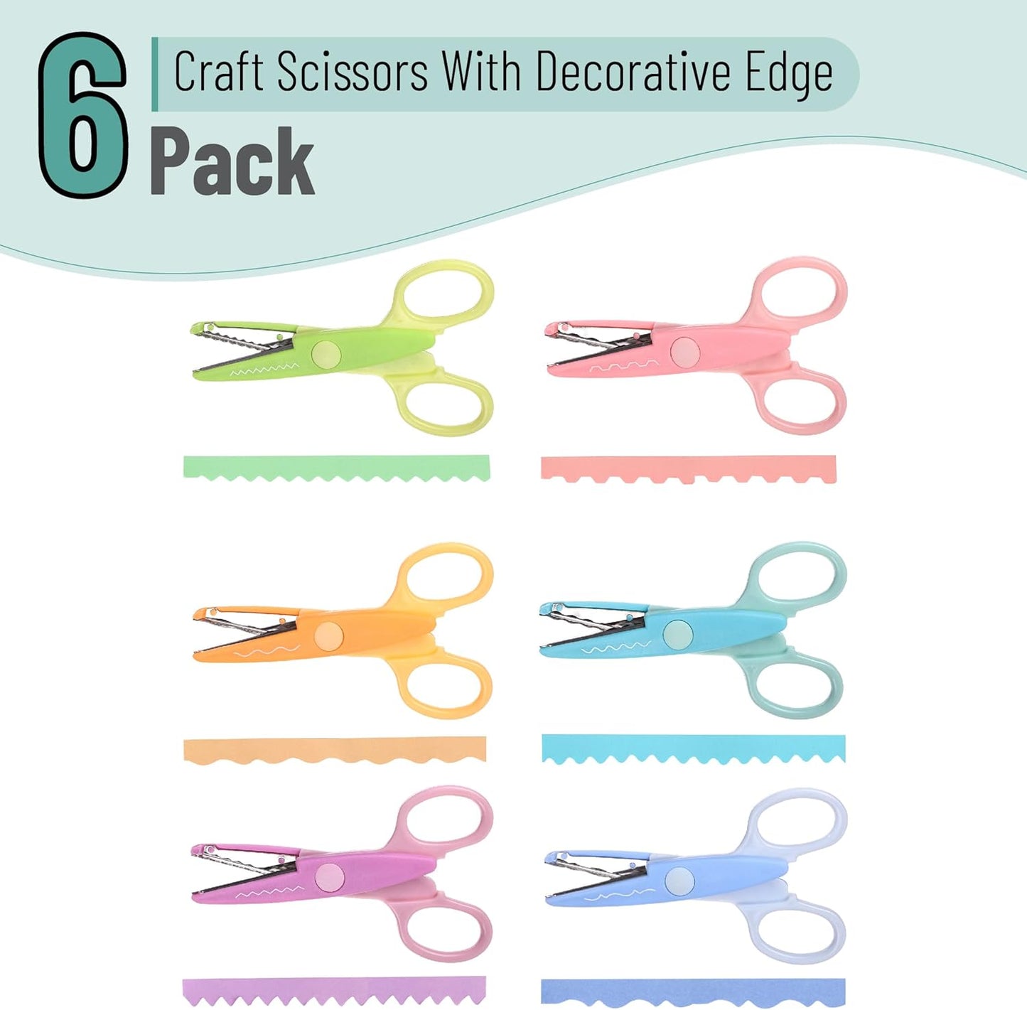 Craft Scissors Decorative Edge, 6 Pack, Bright Zig Zag Scissors | for Crafting, Scrapbooking, Fancy Pattern Design