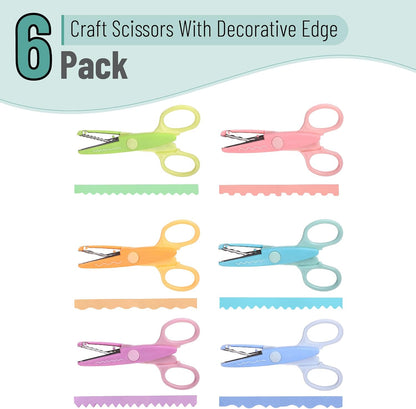 Craft Scissors Decorative Edge, 6 Pack, Bright Zig Zag Scissors | for Crafting, Scrapbooking, Fancy Pattern Design