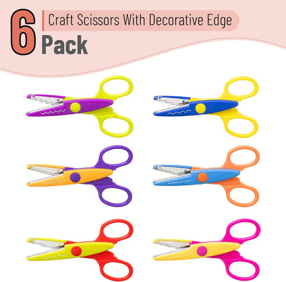 Craft Scissors Decorative Edge, 6 Pack, Bright Zig Zag Scissors | for Crafting, Scrapbooking, Fancy Pattern Design