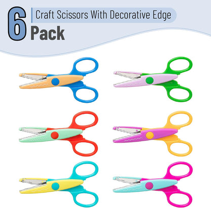 Craft Scissors Decorative Edge, 6 Pack, Bright Zig Zag Scissors | for Crafting, Scrapbooking, Fancy Pattern Design