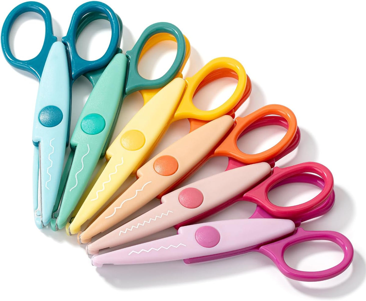 Craft Scissors Decorative Edge, 6 Pack, Bright Zig Zag Scissors | for Crafting, Scrapbooking, Fancy Pattern Design