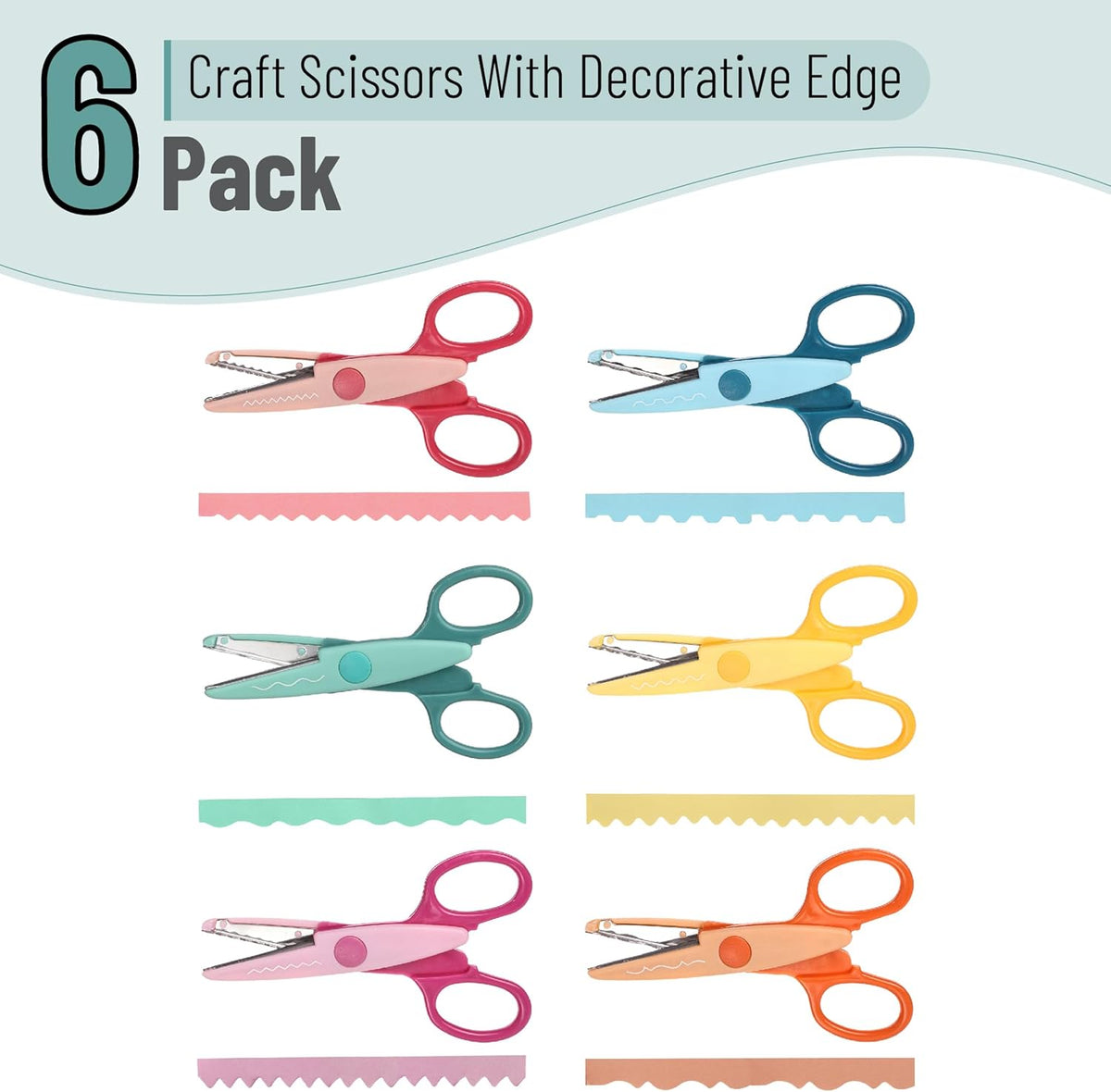 Craft Scissors Decorative Edge, 6 Pack, Bright Zig Zag Scissors | for Crafting, Scrapbooking, Fancy Pattern Design