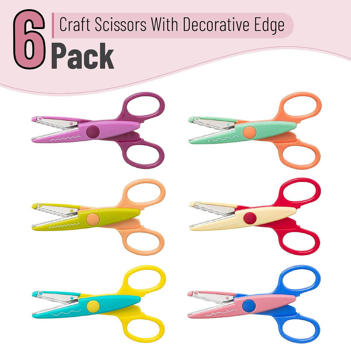 Craft Scissors Decorative Edge, 6 Pack, Bright Zig Zag Scissors | for Crafting, Scrapbooking, Fancy Pattern Design
