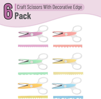 Craft Scissors Decorative Edge, 6 Pack, Bright Zig Zag Scissors | for Crafting, Scrapbooking, Fancy Pattern Design