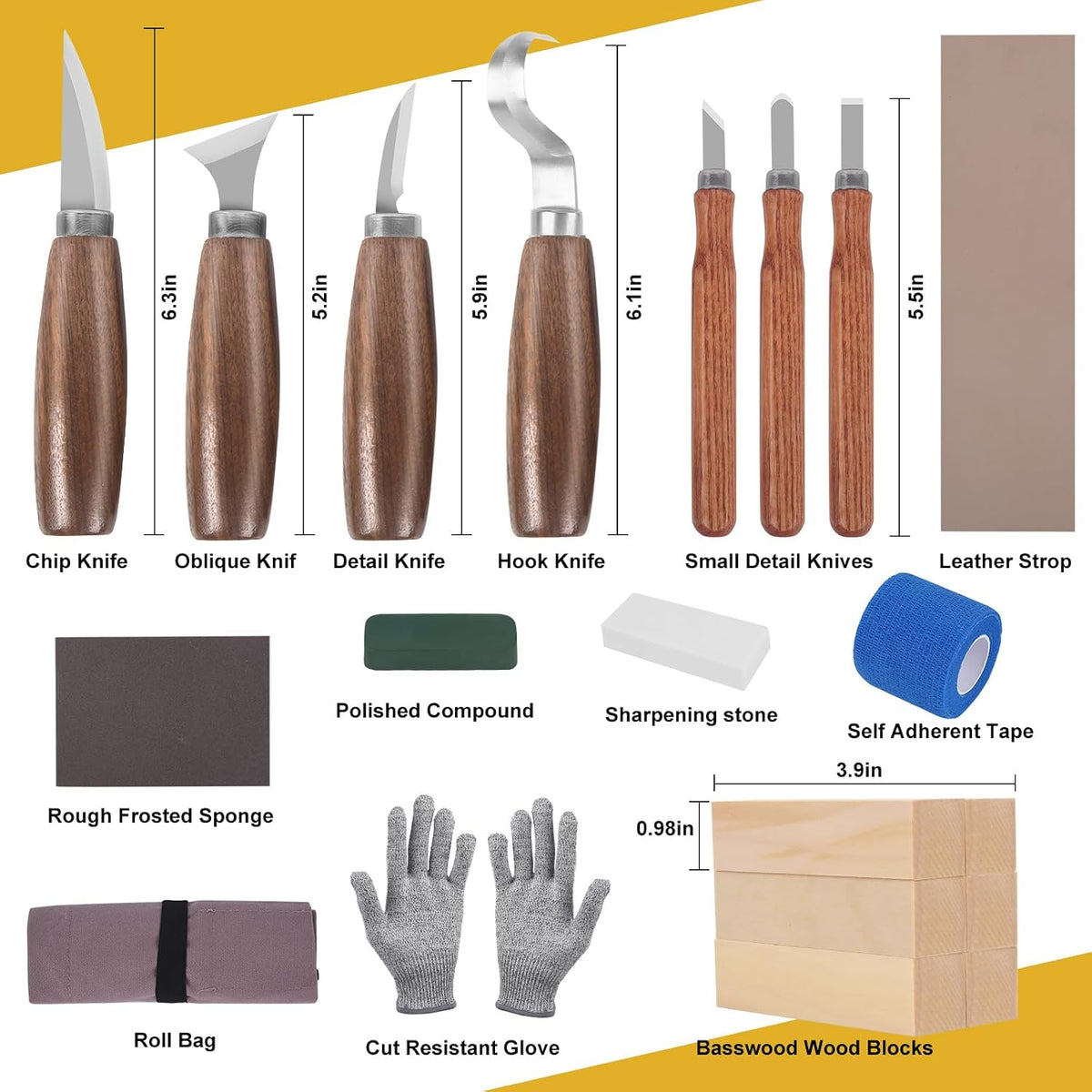 Wood Carving Kit, Wood Carving Tools Set with Wood Carving Knives Detail Knives Blocks Gloves Whittling Kit for Beginners Adults Kids Woodworking Tools for Spoon, Bowl, Kuksa Cup (26PCS)