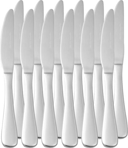 Stainless Steel Dinner Knives with Round Edge, Silverware, Table Knives, Restaurant Quality, Pack of 12, Silver