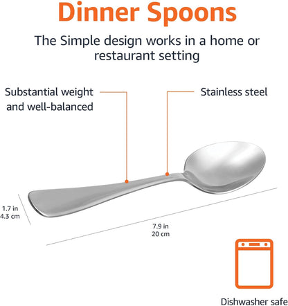 Stainless Steel Dinner Knives with Round Edge, Silverware, Table Knives, Restaurant Quality, Pack of 12, Silver
