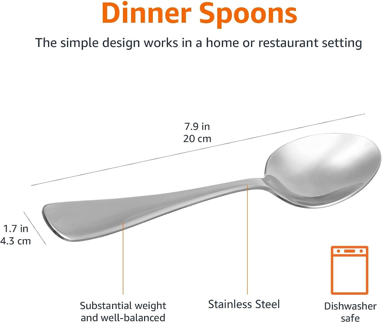 Stainless Steel Dinner Knives with Round Edge, Silverware, Table Knives, Restaurant Quality, Pack of 12, Silver