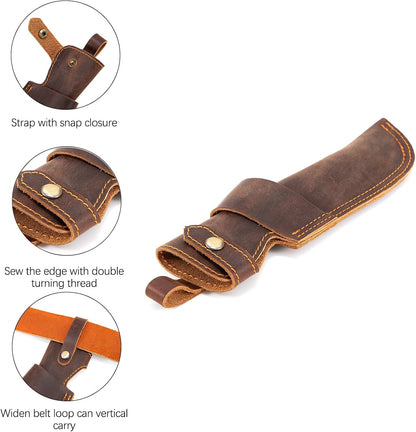 Knife Sheath,Leather Knife Sheath for Belt,Chef Knife Guard,Knife Holster for 5 inch Blade Knife,Knife Holder,Knife Cover Sleeve,EDC Belt Organizer,Sheath for Chef Meat Cleaver,Gifts for Men