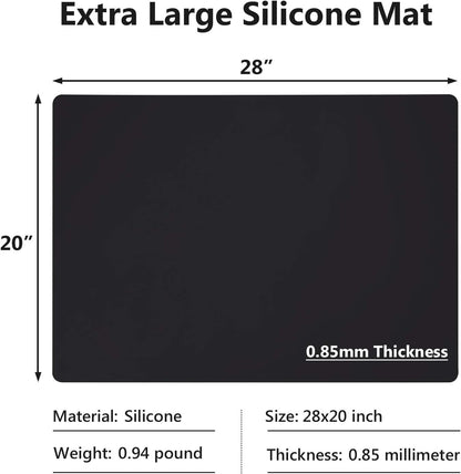 Extra Large Silicone Mats for Countertop, 28" by 20" Multipurpose Mat, Counter Table Protector, Desk Saver Pad, Placemat Nonstick Nonskid Heat-Resistant Pad, Black
