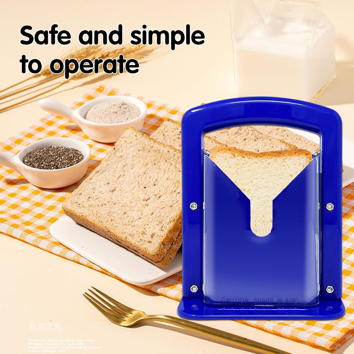 Bagel Slicer, Manual Precision Cutter with Safety Shield & Non-Slip Handle, Stainless Steel Bagel Blade, Universal Slicer (Klein Blue)