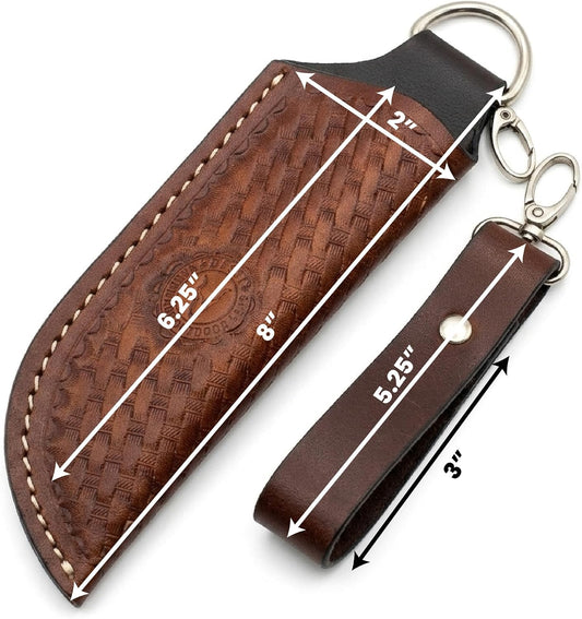 Leather Fixed Blade Knife Sheath for Belt & Neck Carry – Handmade Cowhide Basket Weave Flannel Lined – Detachable Belt Loop – Fits Buck 119 Ka-Bar Morakniv Gerber Hunting Camping Knives – Brown