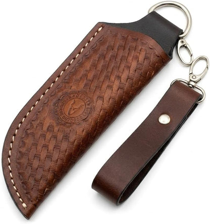 Leather Fixed Blade Knife Sheath for Belt & Neck Carry – Handmade Cowhide Basket Weave Flannel Lined – Detachable Belt Loop – Fits Buck 119 Ka-Bar Morakniv Gerber Hunting Camping Knives – Brown