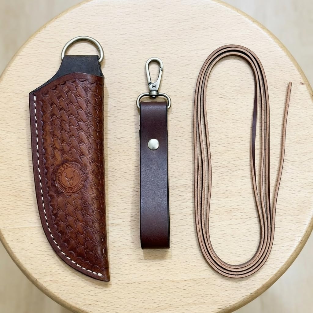 Leather Fixed Blade Knife Sheath for Belt & Neck Carry – Handmade Cowhide Basket Weave Flannel Lined – Detachable Belt Loop – Fits Buck 119 Ka-Bar Morakniv Gerber Hunting Camping Knives – Brown