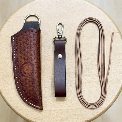 Leather Fixed Blade Knife Sheath for Belt & Neck Carry – Handmade Cowhide Basket Weave Flannel Lined – Detachable Belt Loop – Fits Buck 119 Ka-Bar Morakniv Gerber Hunting Camping Knives – Brown