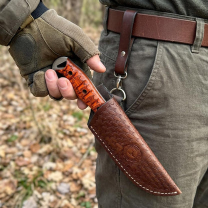 Leather Fixed Blade Knife Sheath for Belt & Neck Carry – Handmade Cowhide Basket Weave Flannel Lined – Detachable Belt Loop – Fits Buck 119 Ka-Bar Morakniv Gerber Hunting Camping Knives – Brown