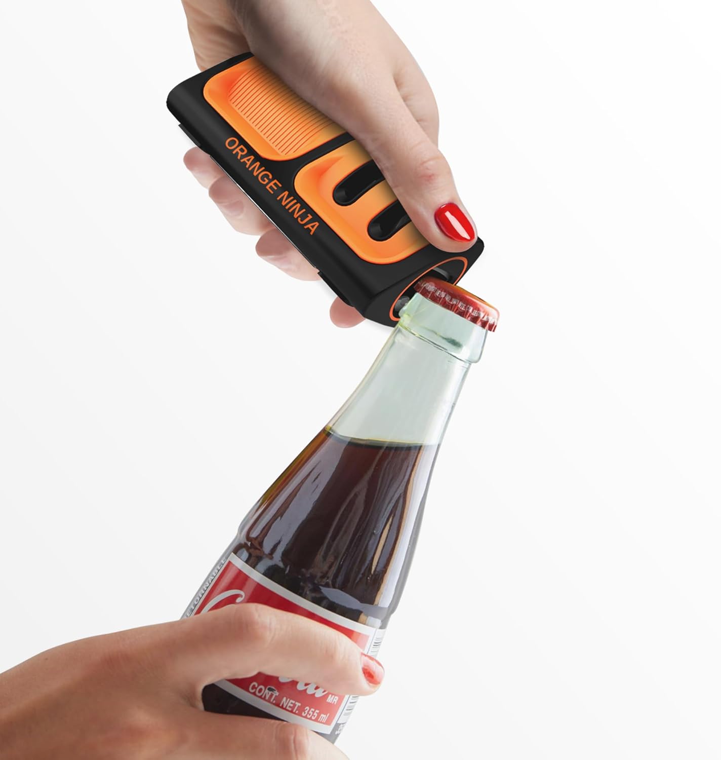 Orange Ninja Mini Knife Sharpener - Coarse & Fine Blade Sharpener, Sharpening System- Knife Sharpeners for Kitchen Knives, Pocket Kitchen Knives Sharpeners with Bottle Opener & Fridge Attachment
