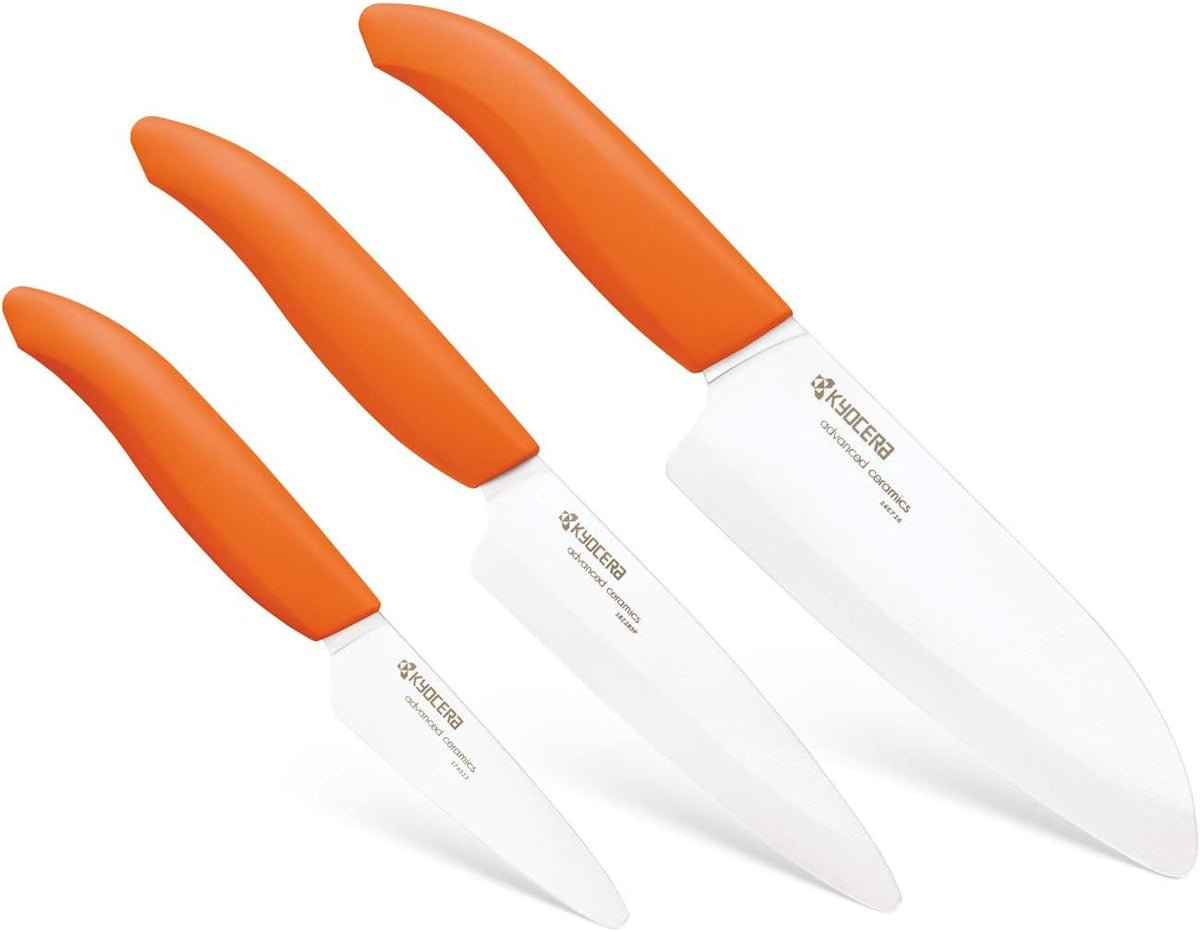 Advanced Diamond Hone Knife Sharpener for Ceramic and Steel Knives & FK-3PC-WHOR 3Piece Advanced ceramic Revolution Series Knife Set, Blade Sizes: 5.5", 4.5", 3", Orange Bundle