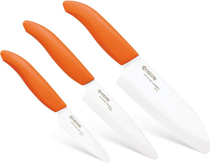 Advanced Diamond Hone Knife Sharpener for Ceramic and Steel Knives & FK-3PC-WHOR 3Piece Advanced ceramic Revolution Series Knife Set, Blade Sizes: 5.5", 4.5", 3", Orange Bundle