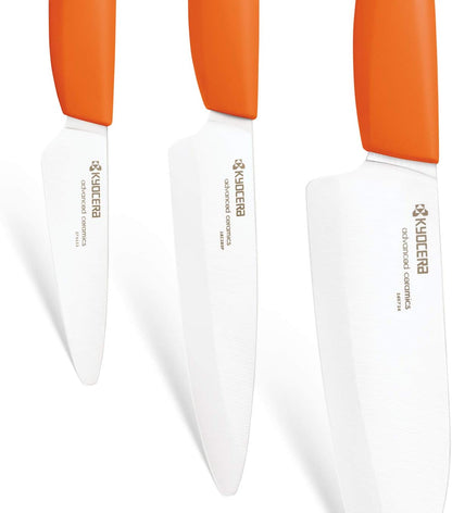 Advanced Diamond Hone Knife Sharpener for Ceramic and Steel Knives & FK-3PC-WHOR 3Piece Advanced ceramic Revolution Series Knife Set, Blade Sizes: 5.5", 4.5", 3", Orange Bundle