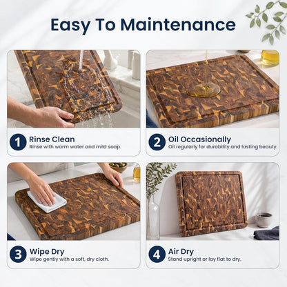 End Grain Acacia Wood Cutting Board 23x18x1.5, Reversible Butcher Block Board for Kitchen with Deep Juice Groove, Handles, Knife-Friendly Surface for Meat Chopping and Charcuterie Serving