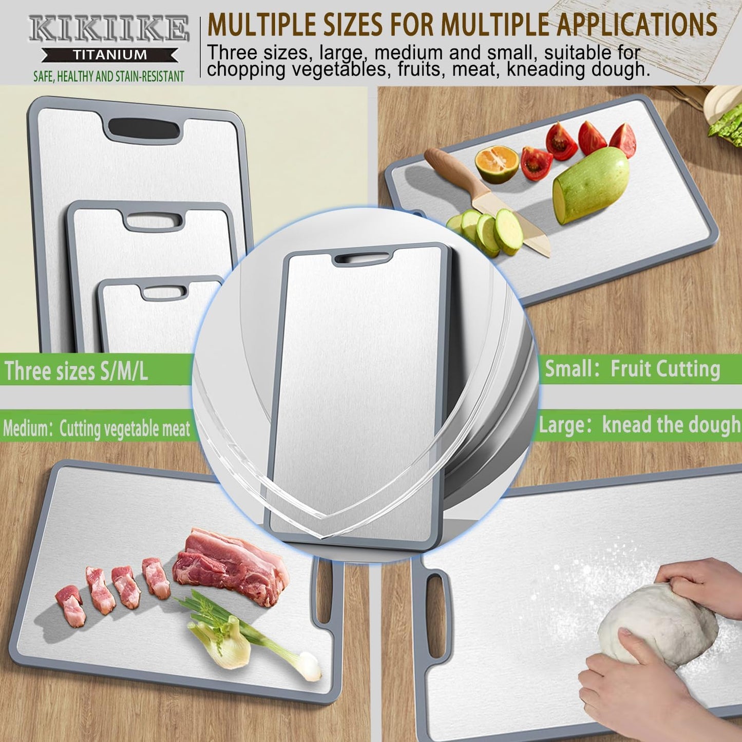 Titanium Cutting Board Double-sided non-slip silicone edging Pure Titanium Cutting Boards for Kitchen - Double-Sided Food-Grade Chopping Board Non-Stick Durable and easy to clean (Small)