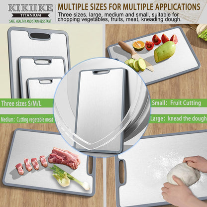 Titanium Cutting Board Double-sided non-slip silicone edging Pure Titanium Cutting Boards for Kitchen - Double-Sided Food-Grade Chopping Board Non-Stick Durable and easy to clean (Small)