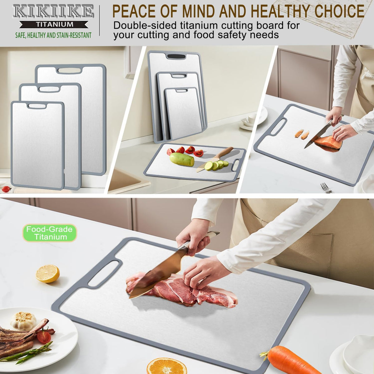 Titanium Cutting Board Double-sided non-slip silicone edging Pure Titanium Cutting Boards for Kitchen - Double-Sided Food-Grade Chopping Board Non-Stick Durable and easy to clean (Small)