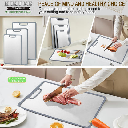 Titanium Cutting Board Double-sided non-slip silicone edging Pure Titanium Cutting Boards for Kitchen - Double-Sided Food-Grade Chopping Board Non-Stick Durable and easy to clean (Small)