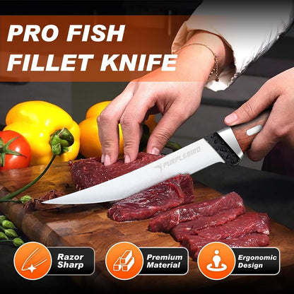 6" Fillet Knife for Fish with Sheath, Boning Knife for Meat