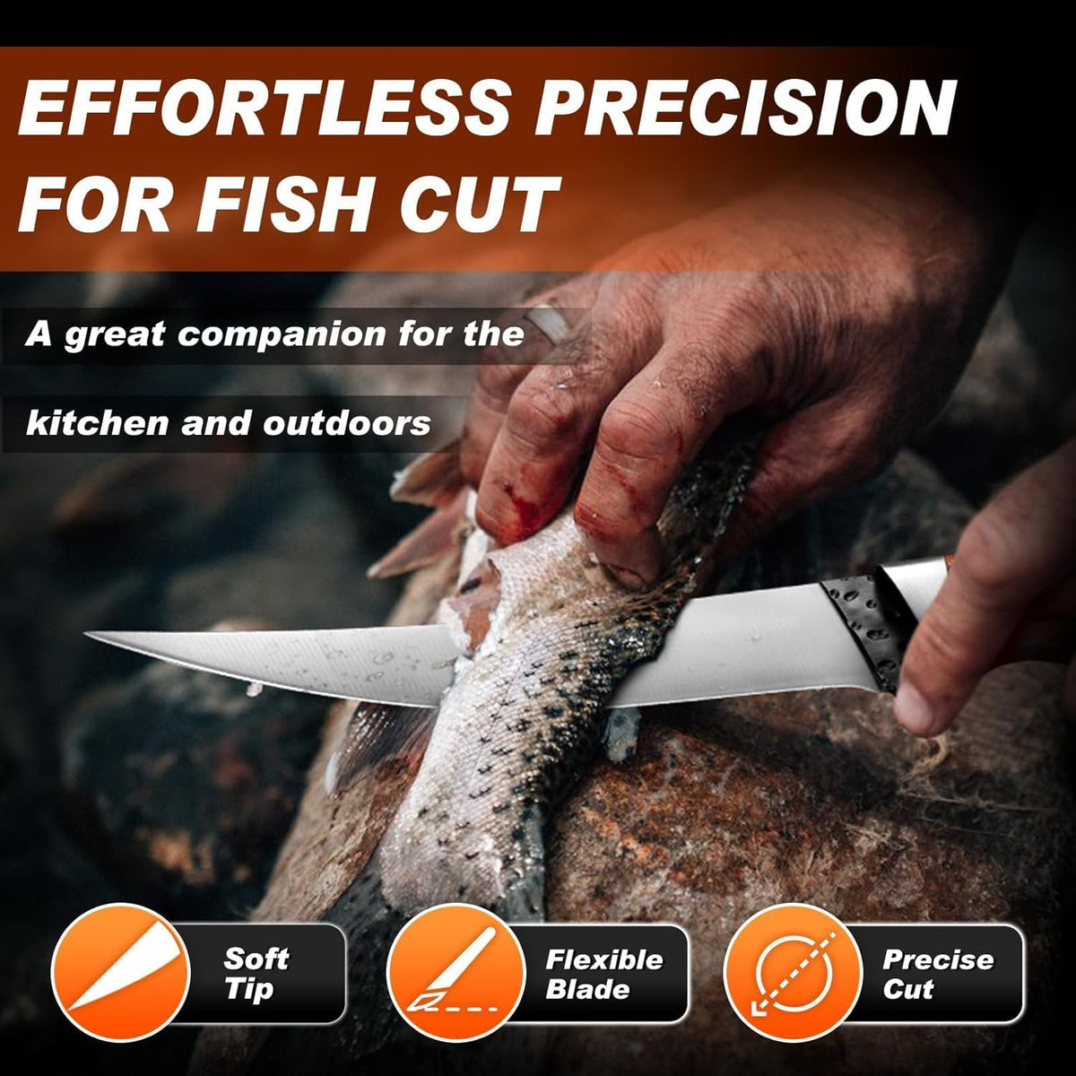 6" Fillet Knife for Fish with Sheath, Boning Knife for Meat