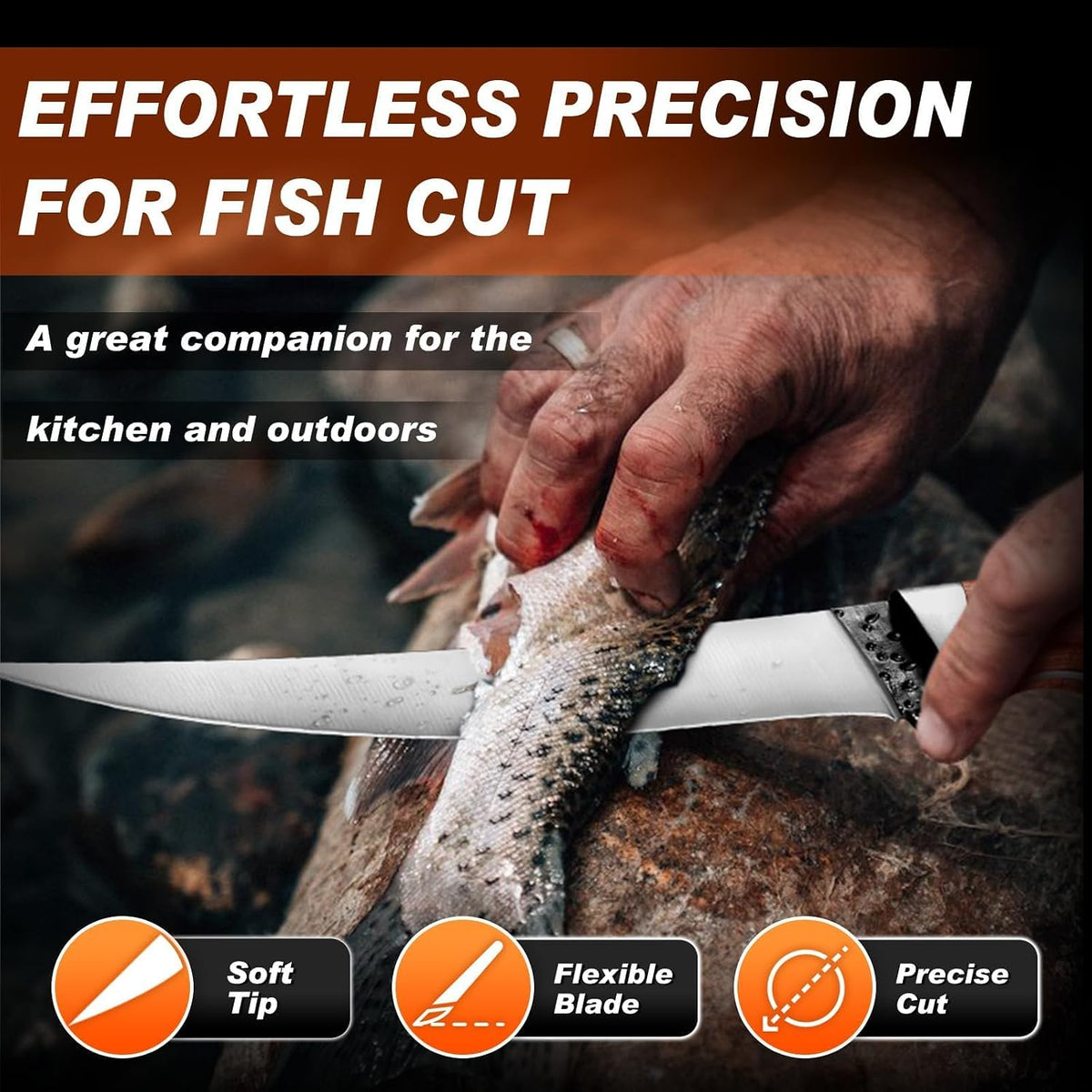 6" Fillet Knife for Fish with Sheath, Boning Knife for Meat