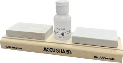 AccuSharp Arkansas 2 Whetstone Knife Sharpening Stones Set, 3" Fine & Medium Natural Whetstone w/ 1oz Honing Solution for Traditional, Coarse & Fine Sharpening