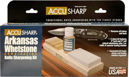 AccuSharp Arkansas 2 Whetstone Knife Sharpening Stones Set, 3" Fine & Medium Natural Whetstone w/ 1oz Honing Solution for Traditional, Coarse & Fine Sharpening