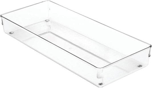 Linus Plastic Kitchen Drawer Organizer for Silverware, Spatulas, Cutlery, Gadgets, Office Supplies, Cosmetics, 6" x 15" x 2" - Clear