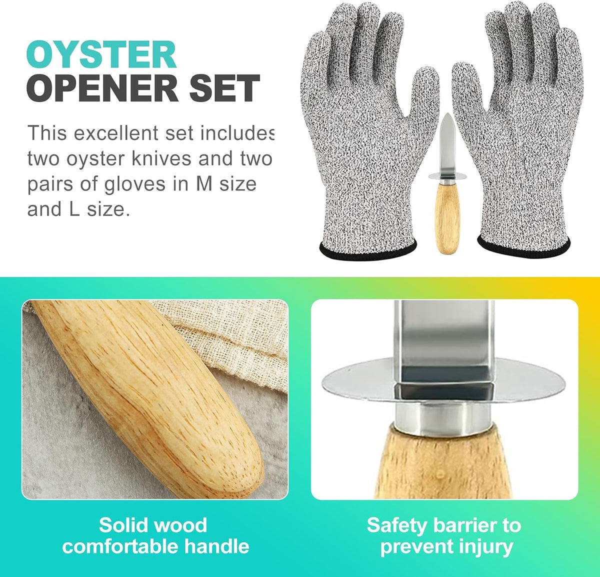 4 Pieces 2 Stainless Steel Oyster Shucking Knives, 2 Pairs Reinforced Oyster Gloves, and 1 Cloth, Oyster Shucking Tool Kit for Oysters and Clams (Reinforced Version
