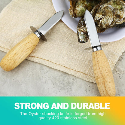 4 Pieces 2 Stainless Steel Oyster Shucking Knives, 2 Pairs Reinforced Oyster Gloves, and 1 Cloth, Oyster Shucking Tool Kit for Oysters and Clams (Reinforced Version