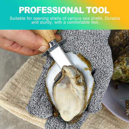 4 Pieces 2 Stainless Steel Oyster Shucking Knives, 2 Pairs Reinforced Oyster Gloves, and 1 Cloth, Oyster Shucking Tool Kit for Oysters and Clams (Reinforced Version
