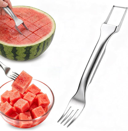 CripsTaste Watermelon Cutter Slicer Tool Stainless Steel Watermelon Fork | 2-in-1 Watermelon Fork Slicer Retractable Fork & Dual Blades for Easier Cutting, Fruit Cutter Slicer for Kitchen Gadget Party