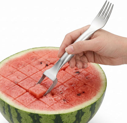 CripsTaste Watermelon Cutter Slicer Tool Stainless Steel Watermelon Fork | 2-in-1 Watermelon Fork Slicer Retractable Fork & Dual Blades for Easier Cutting, Fruit Cutter Slicer for Kitchen Gadget Party