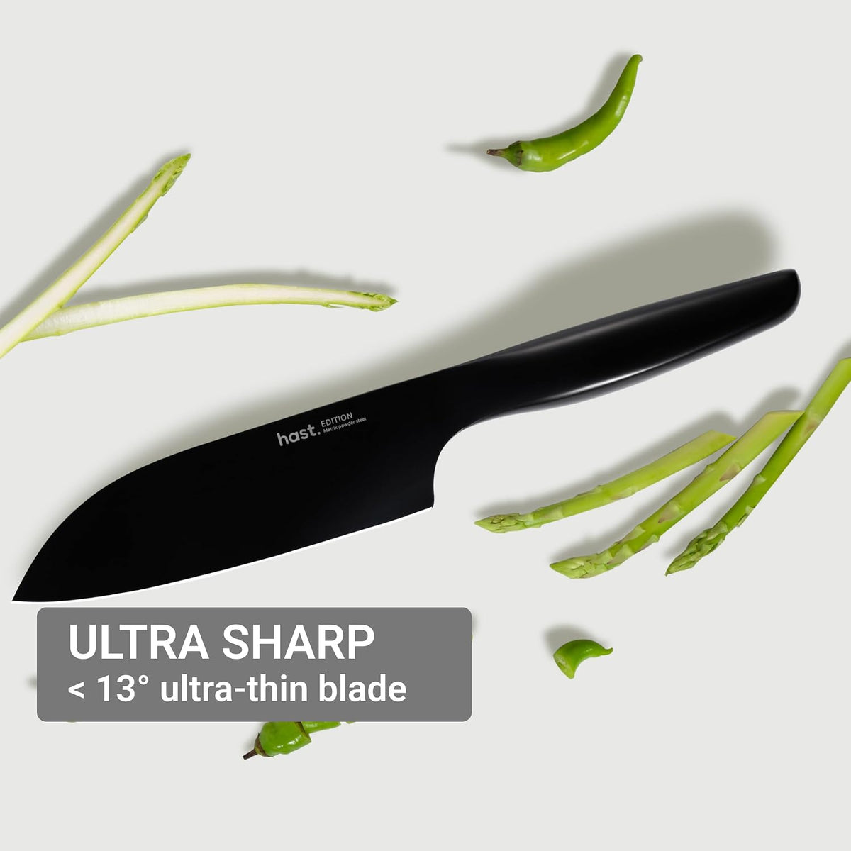 HAST 6-Inch Santoku Knife - Ultra-Sharp Japanese Chef Knife, Advanced Powder Steel, Lightweight, Ergonomic Handle, Sleek Minimalist Design, Red Dot Award Winner (Titanium Black)
