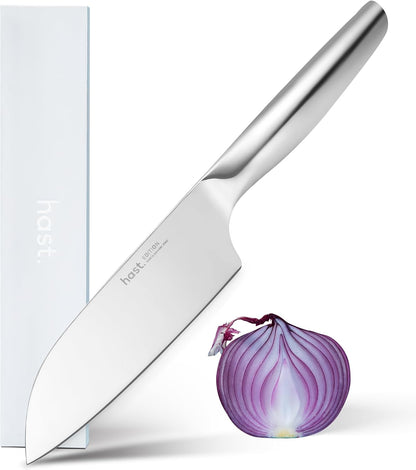 HAST 6-Inch Santoku Knife - Ultra-Sharp Japanese Chef Knife, Advanced Powder Steel, Lightweight, Ergonomic Handle, Sleek Minimalist Design, Red Dot Award Winner (Titanium Black)