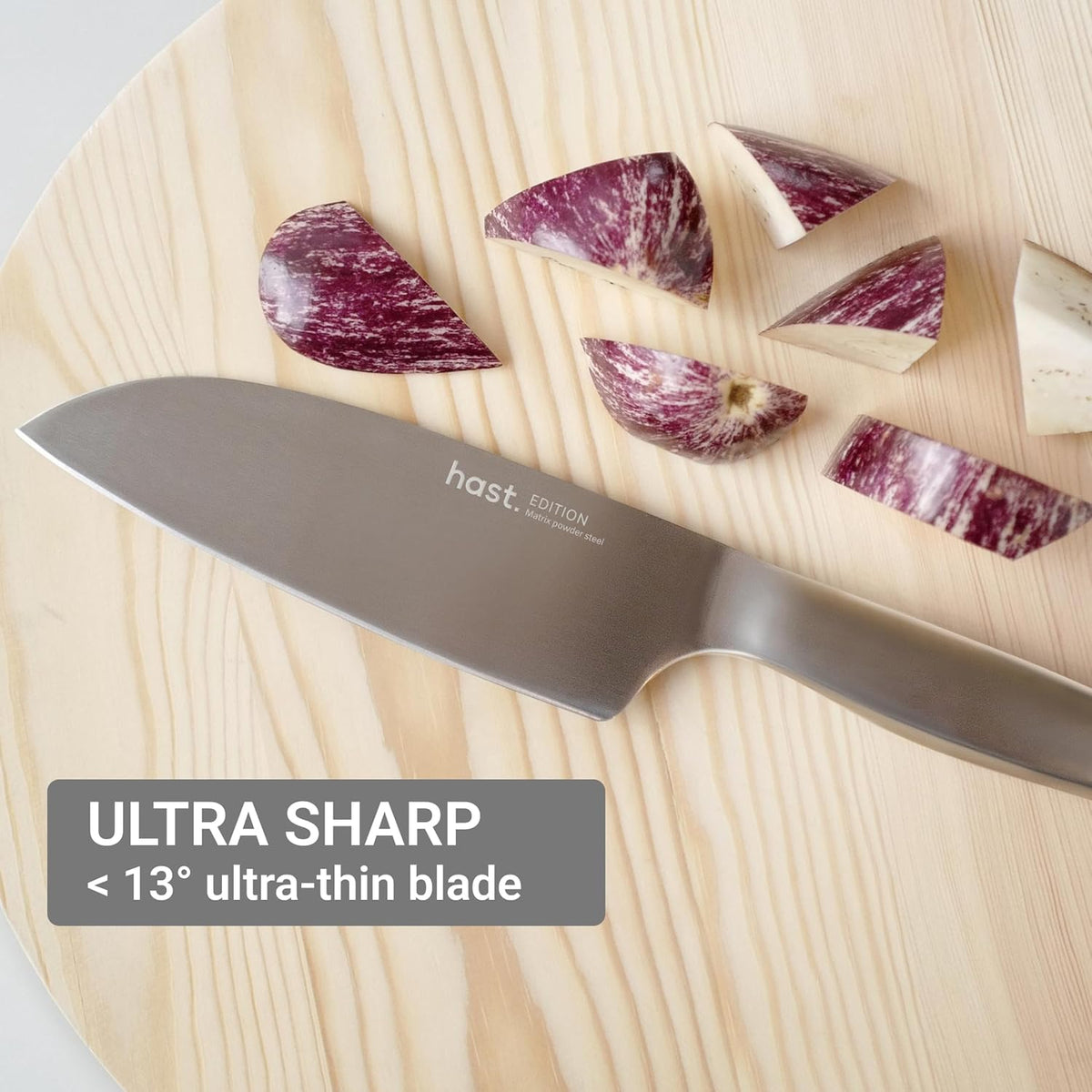 HAST 6-Inch Santoku Knife - Ultra-Sharp Japanese Chef Knife, Advanced Powder Steel, Lightweight, Ergonomic Handle, Sleek Minimalist Design, Red Dot Award Winner (Titanium Black)