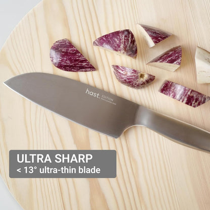 HAST 6-Inch Santoku Knife - Ultra-Sharp Japanese Chef Knife, Advanced Powder Steel, Lightweight, Ergonomic Handle, Sleek Minimalist Design, Red Dot Award Winner (Titanium Black)